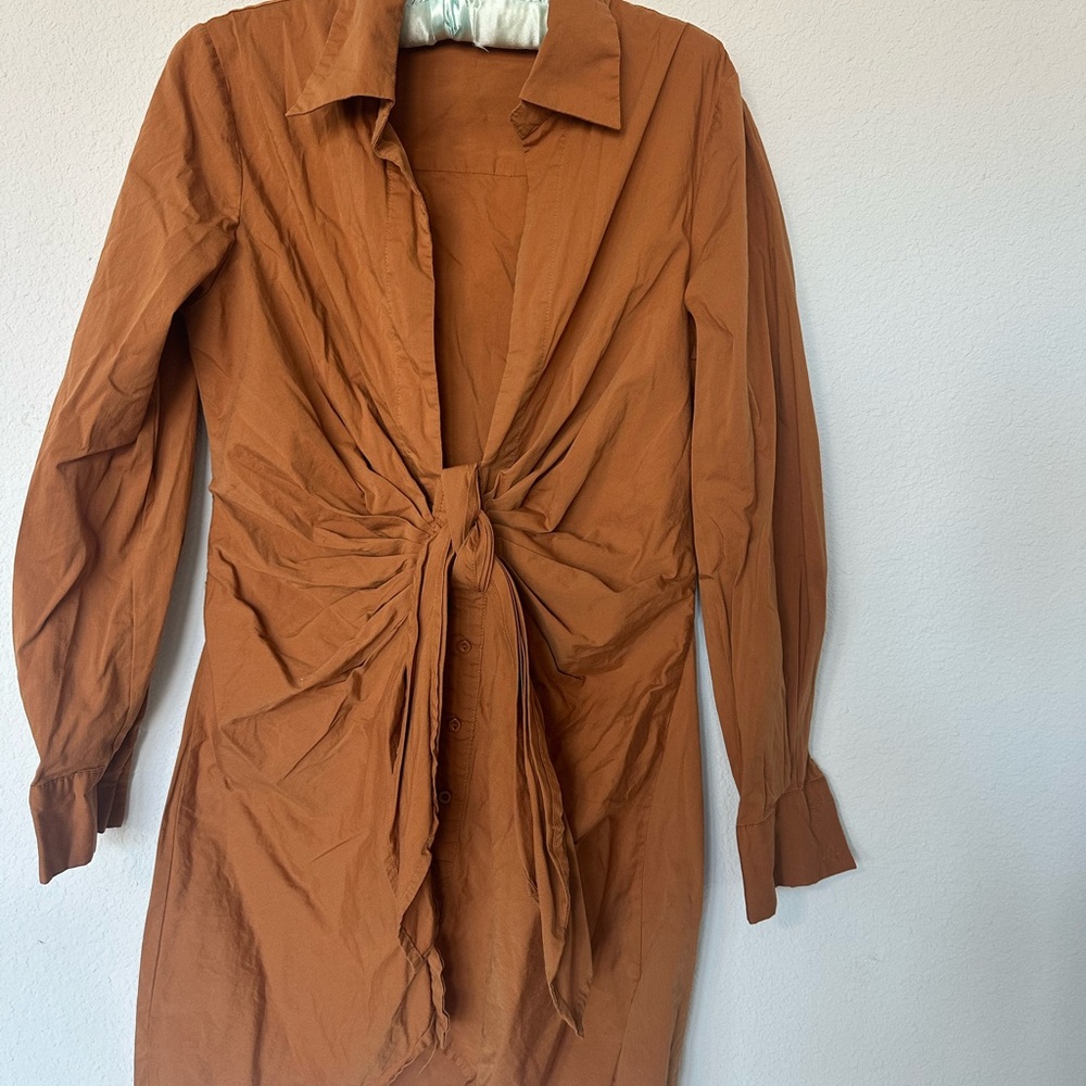 Rust Orange Button-Up Dress